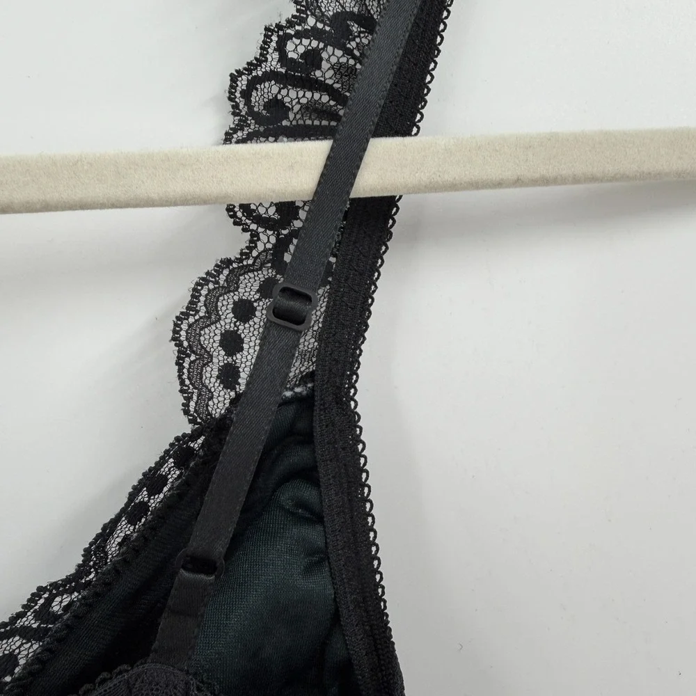 VTG Scaasi Womens Lace Nylon Slip Dress Black Size‎ 36B Victorian Goth Romantic